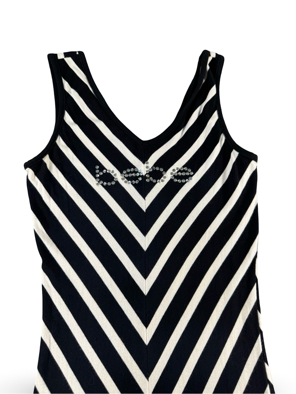 Bebe Y2K Women's Maxi Dress Size XS Black and White Chevron Tank Dress Logo